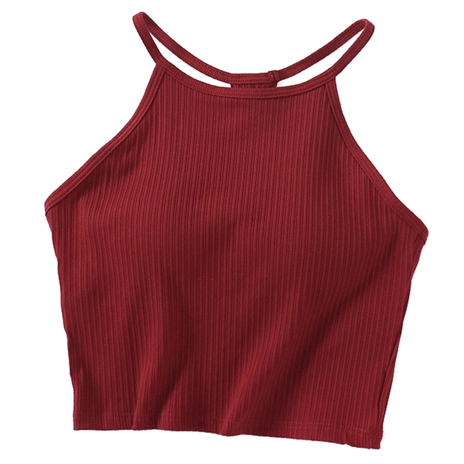 Camiseta sin mangas con hombreras de color liso para mujer - Sujetador de algodón con tirantes finos y cuello colgante, tallas S-XL